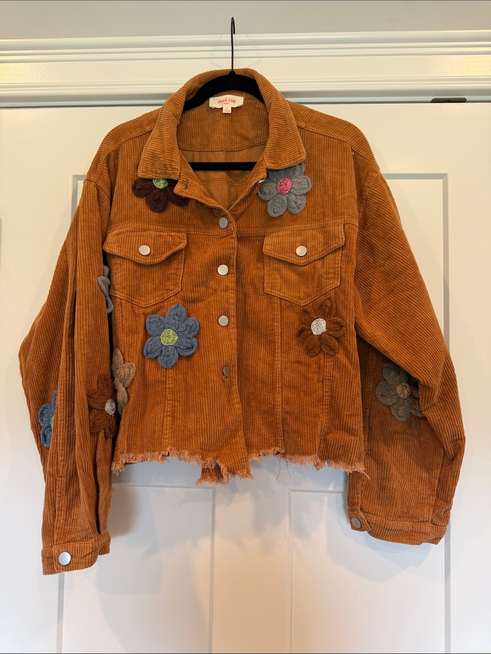 Peach Love Corduroy Floral Patchwork Jacket - Rust Orange